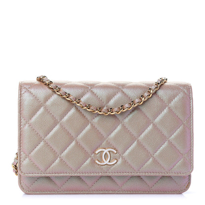 Chanel Iridescent Caviar Quilted Wallet On Chain WOC Beige 1 of 10