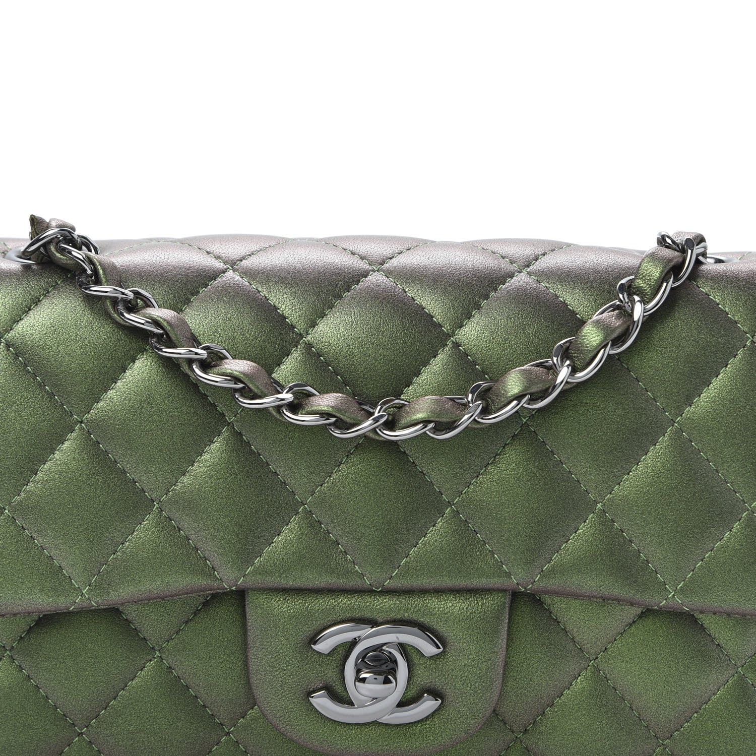 Chanel Iridescent Lambskin Quilted Mini Rectangular Flap Green 9 of 9