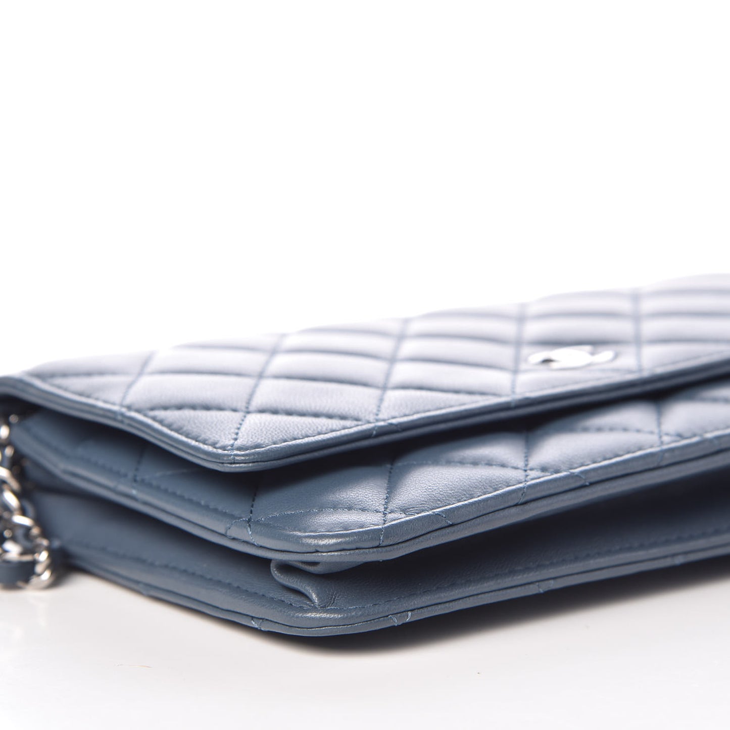 Lambskin Quilted Wallet On Chain WOC Blue