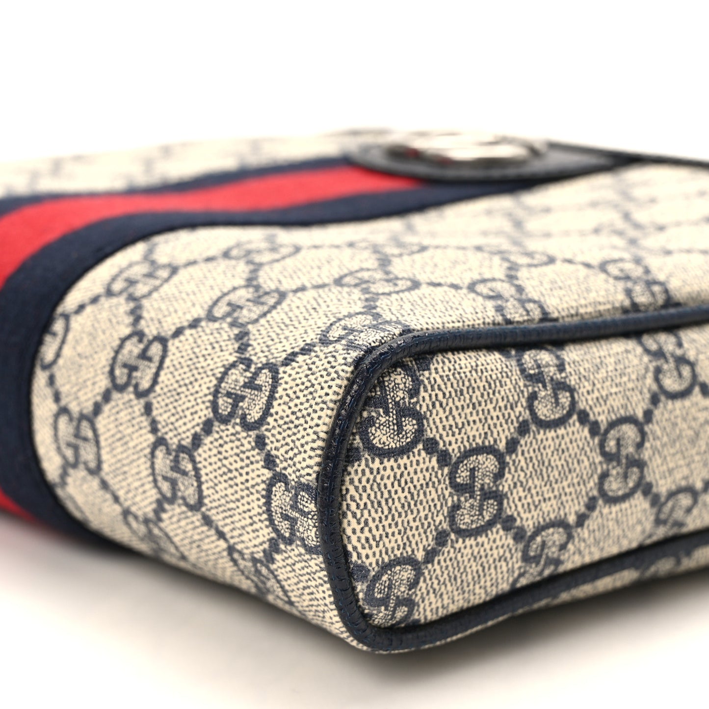 GG Supreme Monogram Textured Dollar Calfskin Web Small Ophidia Messenger Bag Beige Blue