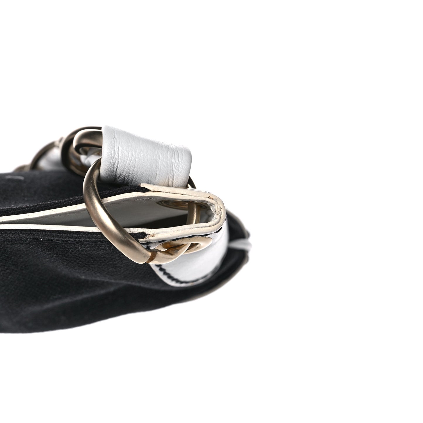 Lambskin Canvas CC Small Olsen Chain Shoulder Bag White Black