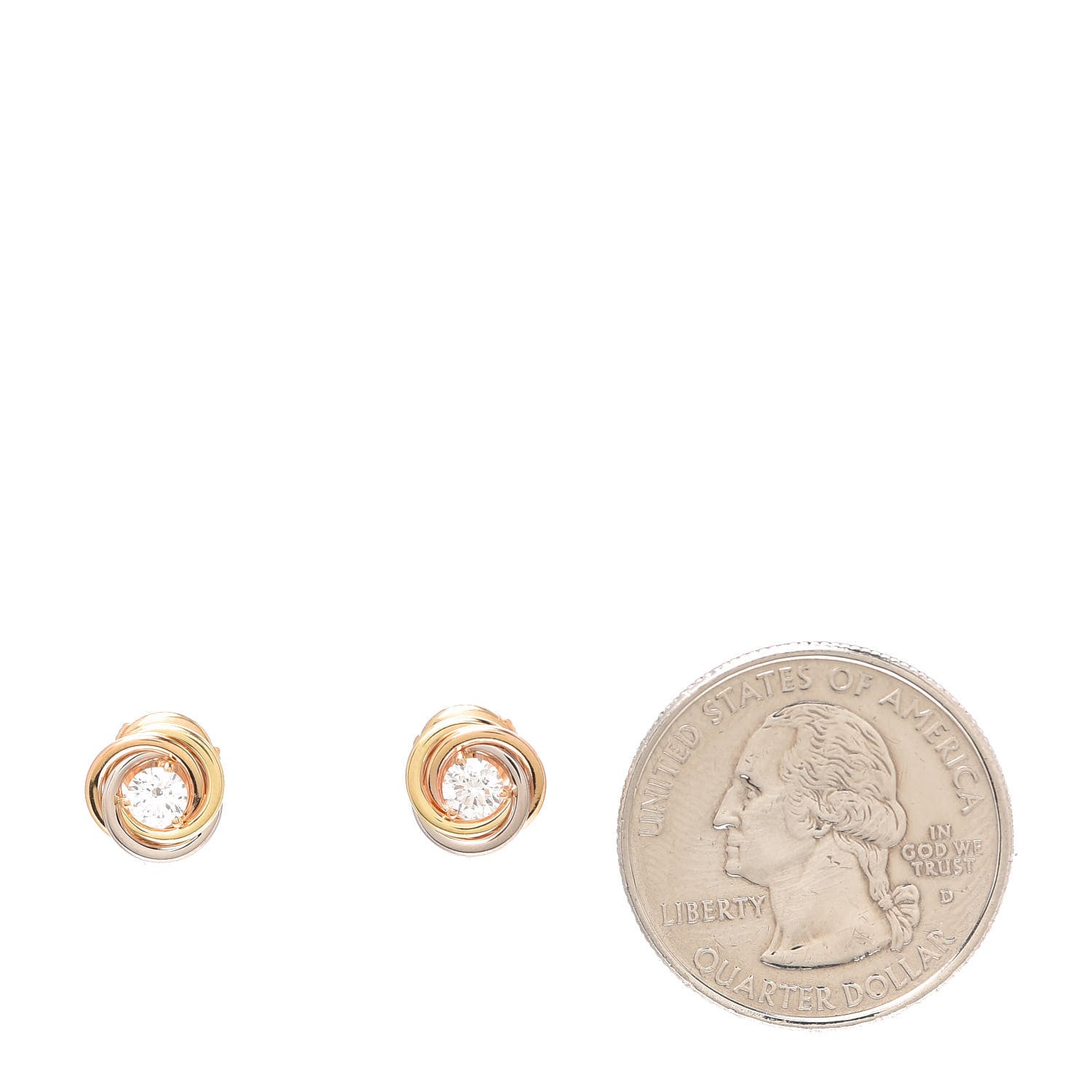 Cartier 18K Pink Yellow White Gold Diamond .36ctw Trinity De Cartier Stud Earrings 2 of 6