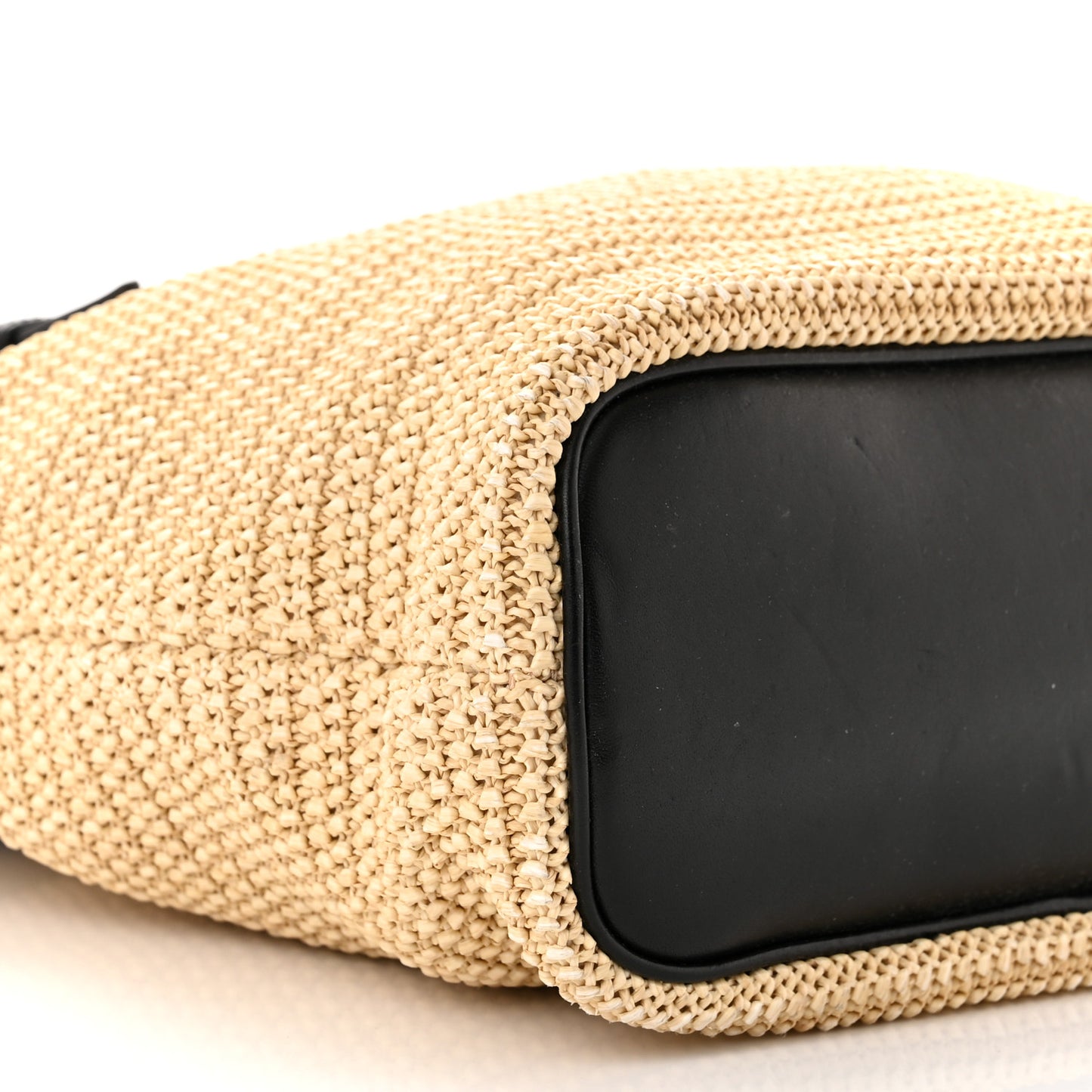 Calfskin Raffia Mini Shopper Tote Naturale Black