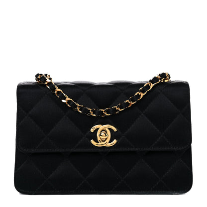 Chanel Satin Quilted Extra Mini Rectangular Flap Black 1 of 15