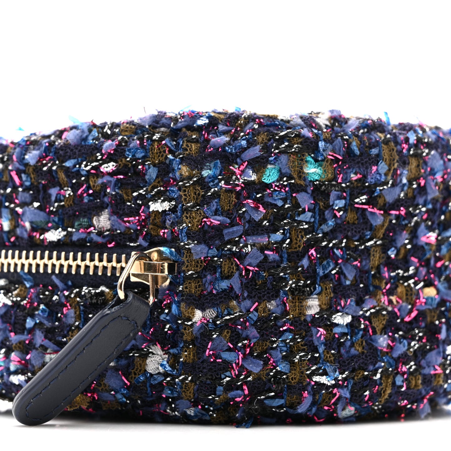 Tweed Quilted Round Clutch With Chain Multicolor