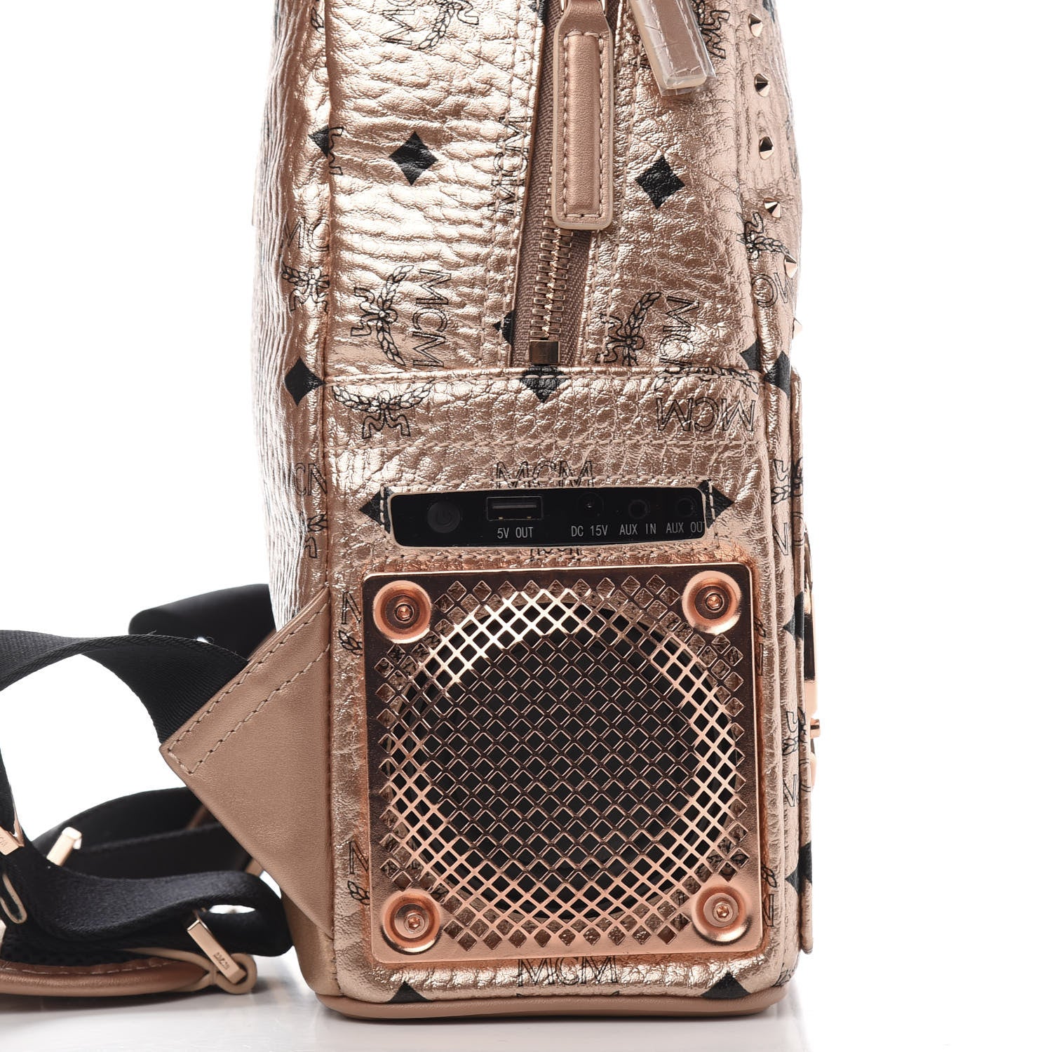 MCM Metallic X Wizpak Visetos Studded Sound System Speaker Backpack Champagne Gold 10 of 14