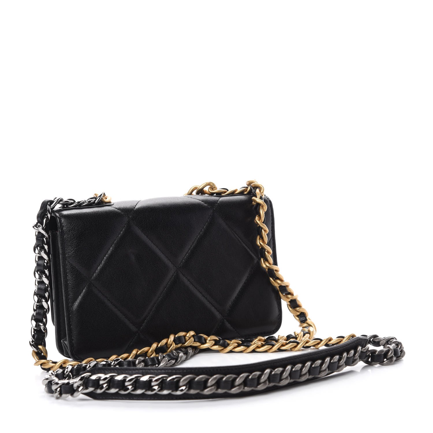 Chanel Shiny Goatskin Quilted Chanel 19 Wallet On Chain WOC Black 3 of 12