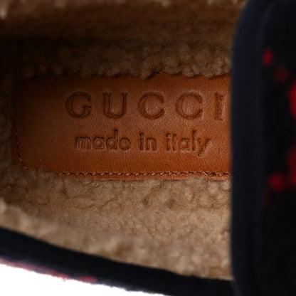 Gucci Covered Wool GG Monogram Mens Fria Horsebit Loafers 6 Blue Red Butterscotch 6 of 8