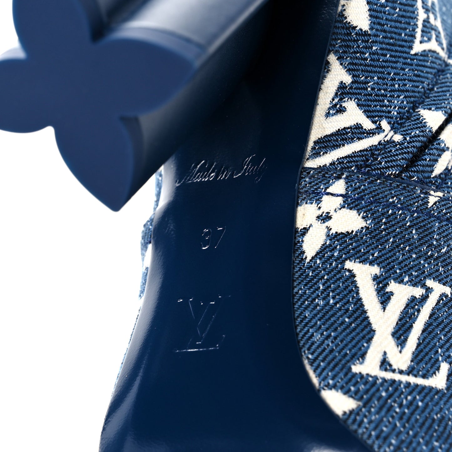 Denim Monogram Silhouette Ankle Boots 37 Navy Blue