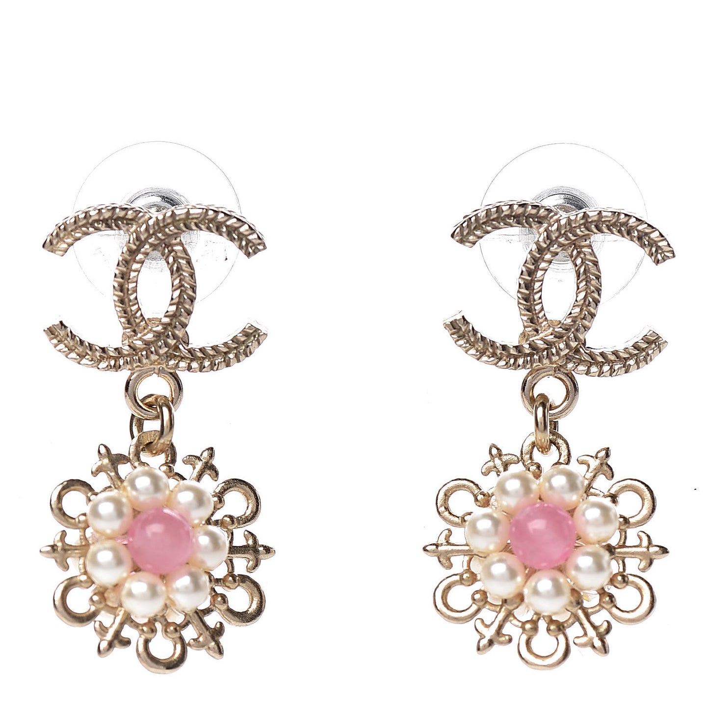 Pearl Resin CC Flower Drop Earrings Pink Gold
