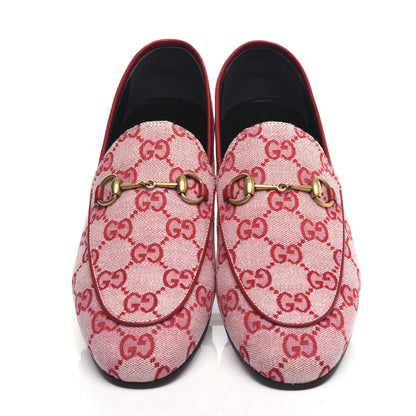 Gucci Canvas GG Monogram Horsebit Womens Jordaan Loafers 38 Gardenia Hibiscus Red 6 of 12