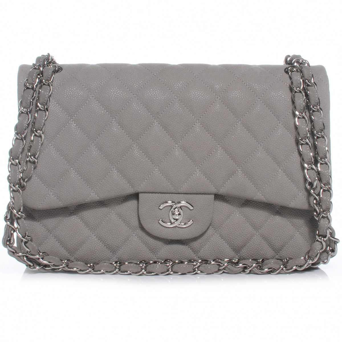 Iridescent Caviar Jumbo Double Flap Grey