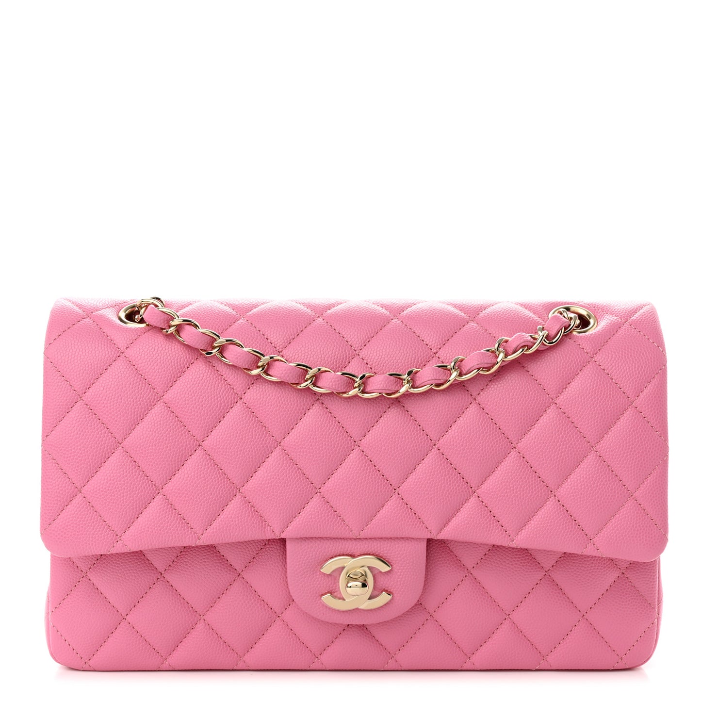 Caviar Quilted Medium Double Flap Pink