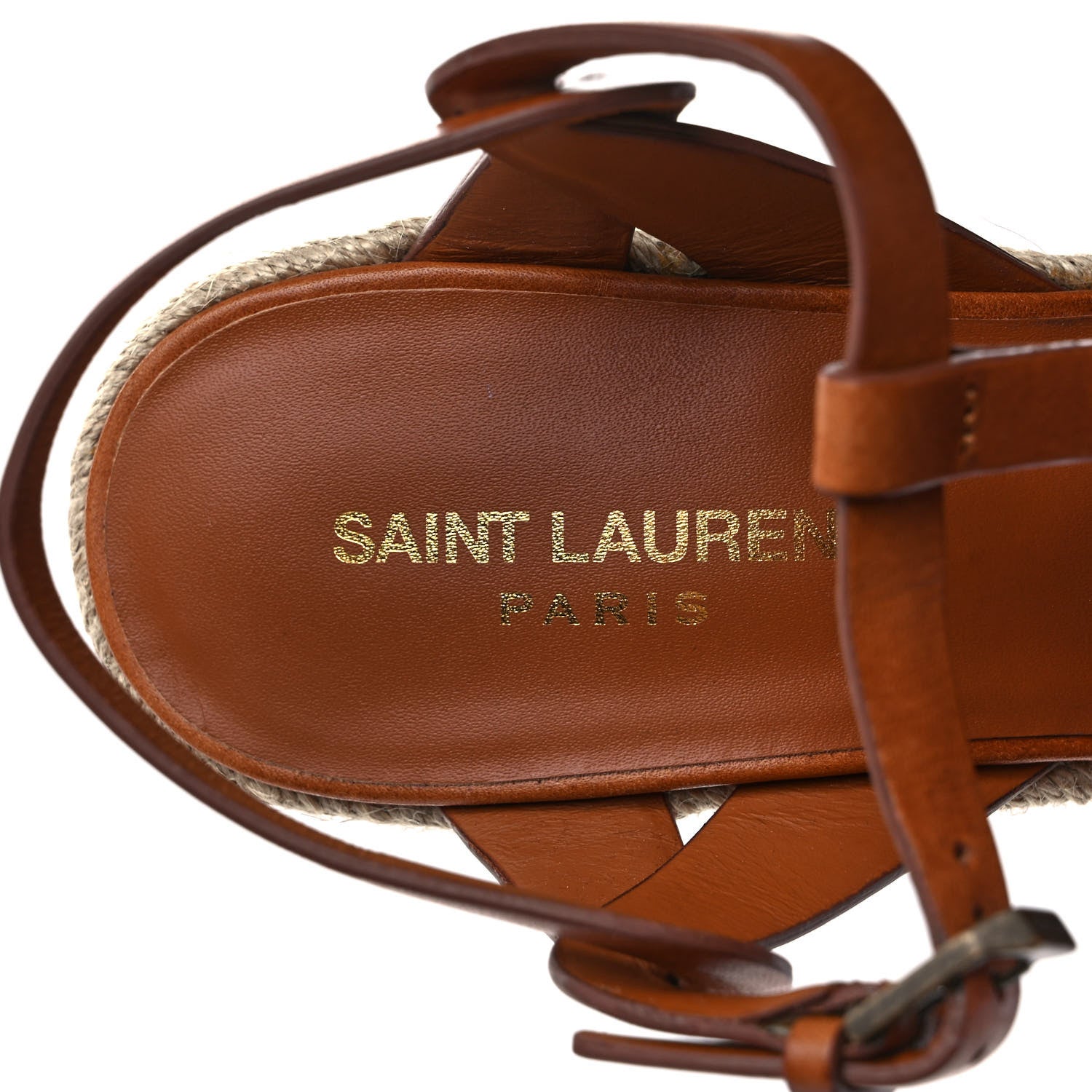 Saint Laurent Calfskin Tribute 95 Platform Espadrille Wedge Sandals 38 Tan 6 of 8