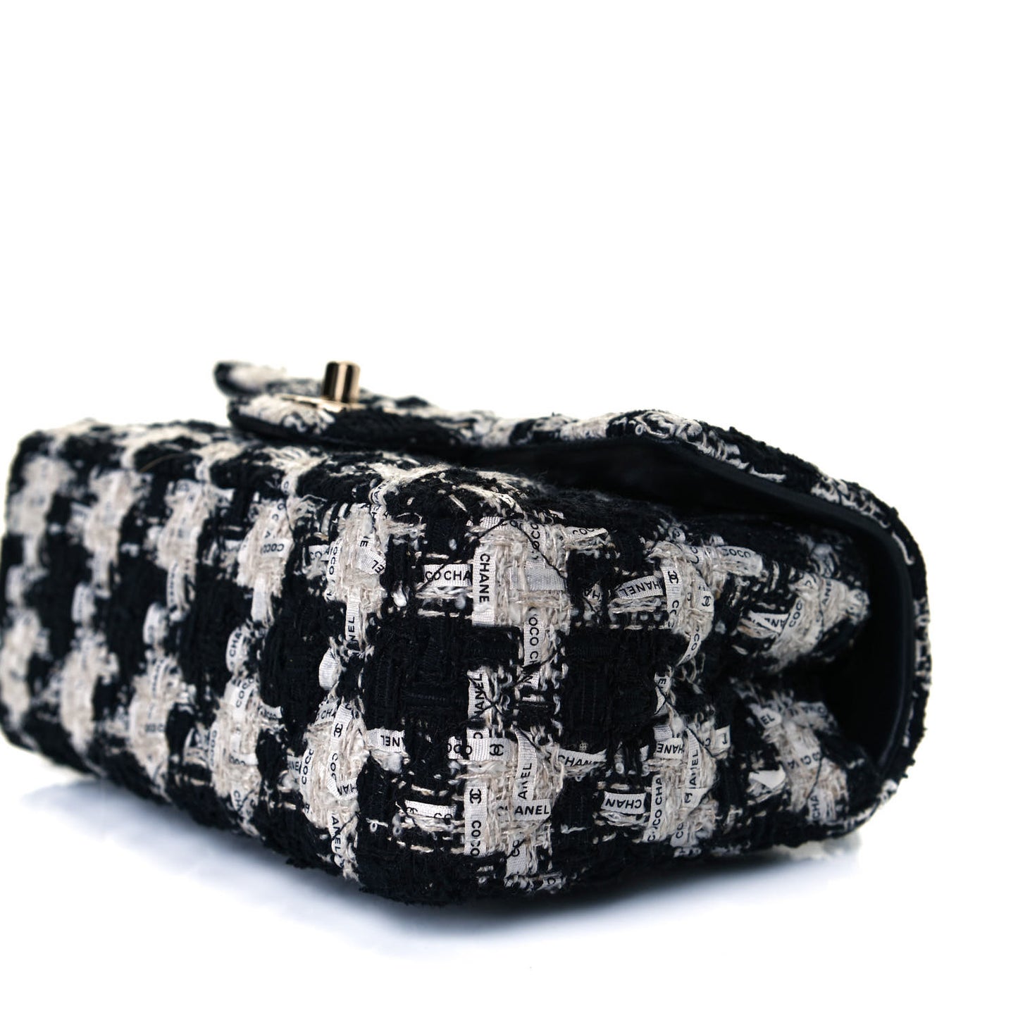 Tweed Quilted Mini Rectangular Flap Black Ecru White