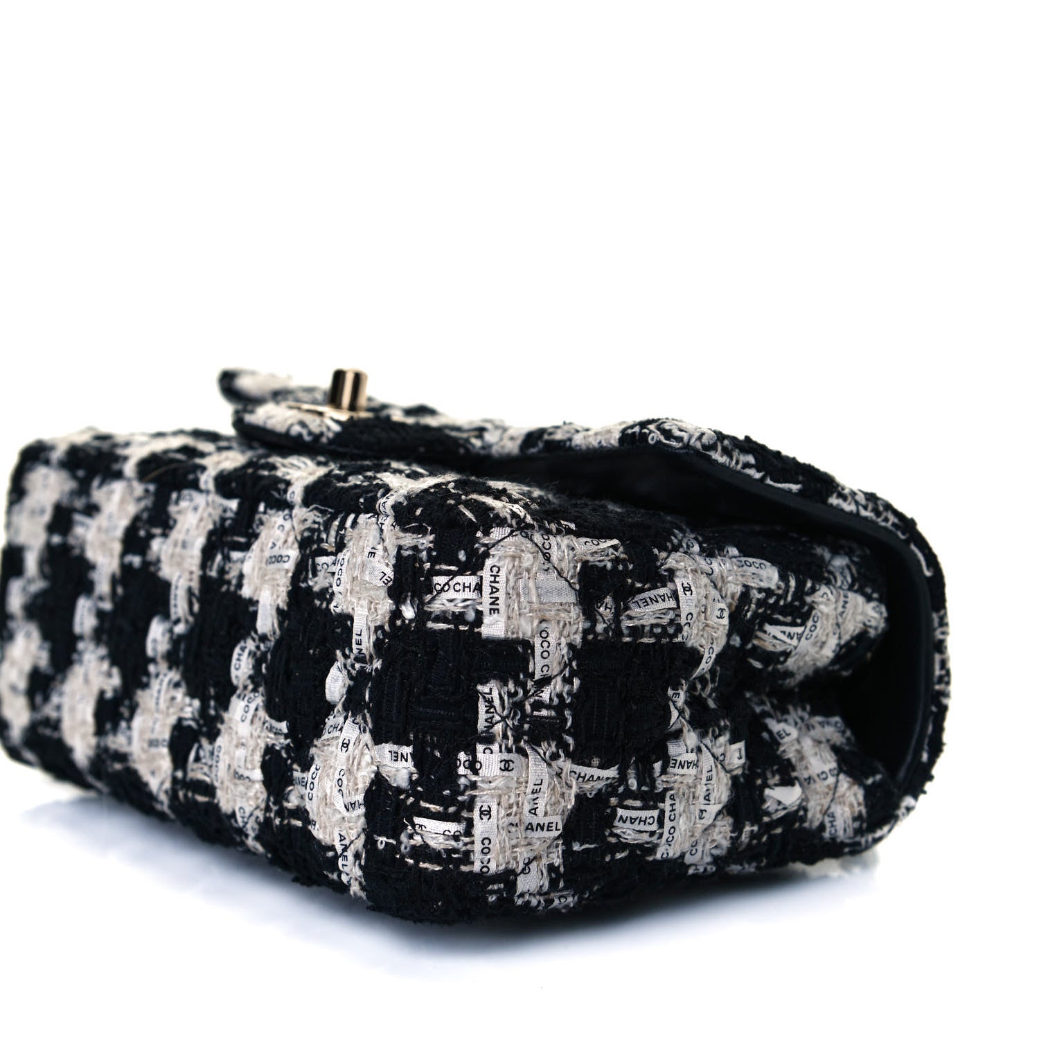 Chanel Tweed Quilted Mini Rectangular Flap Black Ecru White 10 of 11