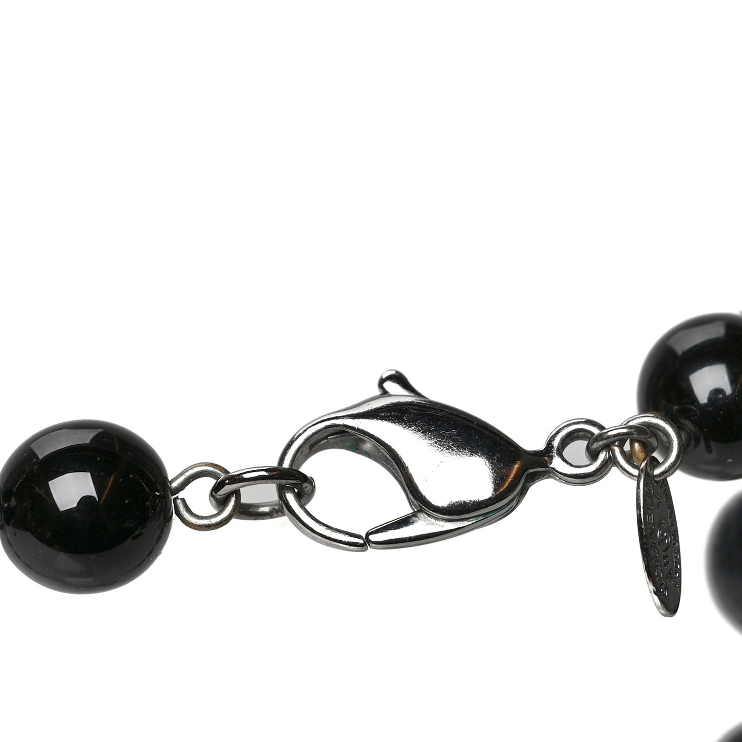 Ruthenium Pearl Beaded CC Long Necklace Black