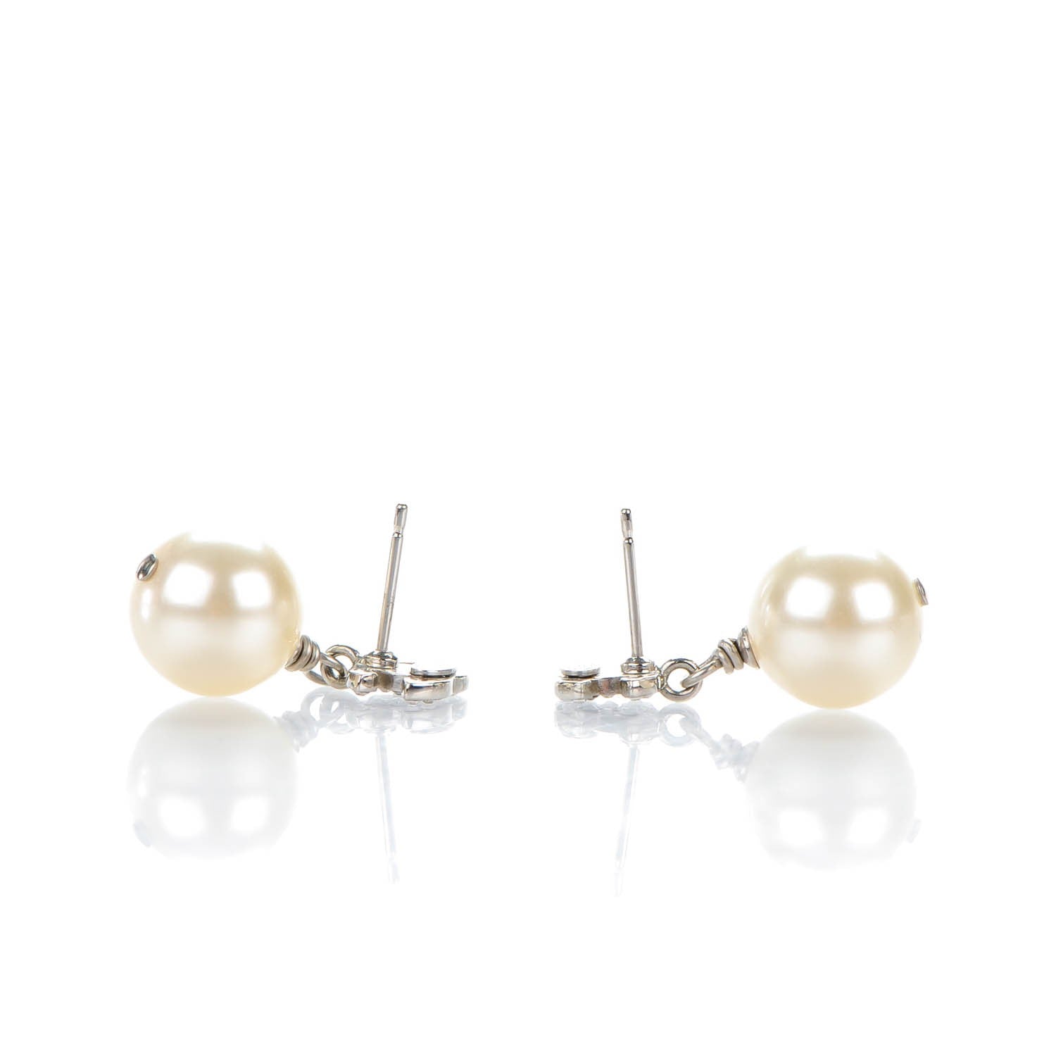 Chanel Crystal Pearl CC Drop Earrings Silver 3 of 5