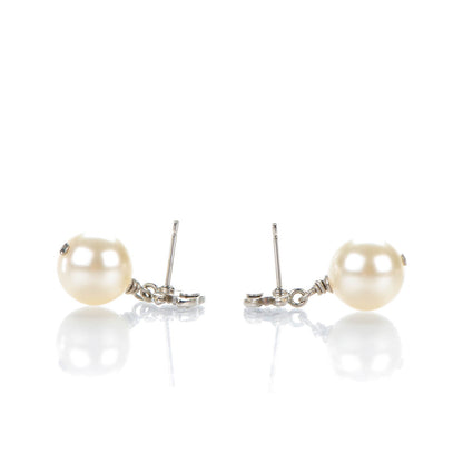 Chanel Crystal Pearl CC Drop Earrings Silver 3 of 5