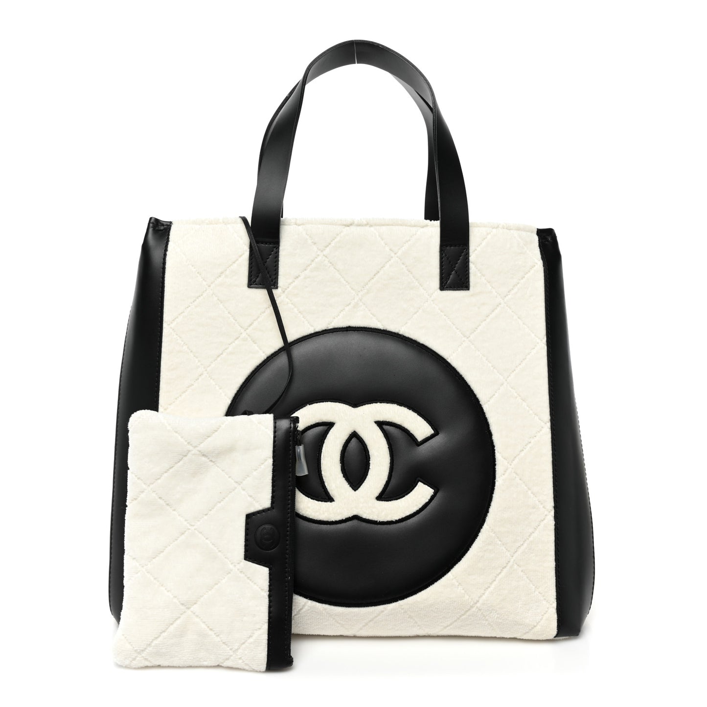 Cotton Lambskin Quilted CC Tote White Black