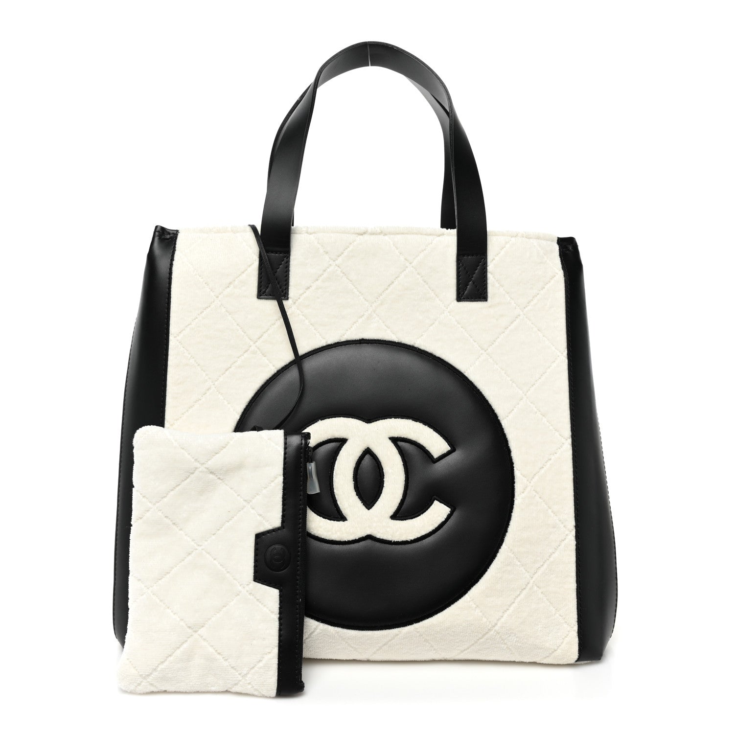 Chanel Cotton Lambskin Quilted CC Tote White Black 2 of 11