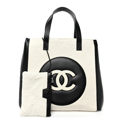 Chanel Cotton Lambskin Quilted CC Tote White Black 2 of 11