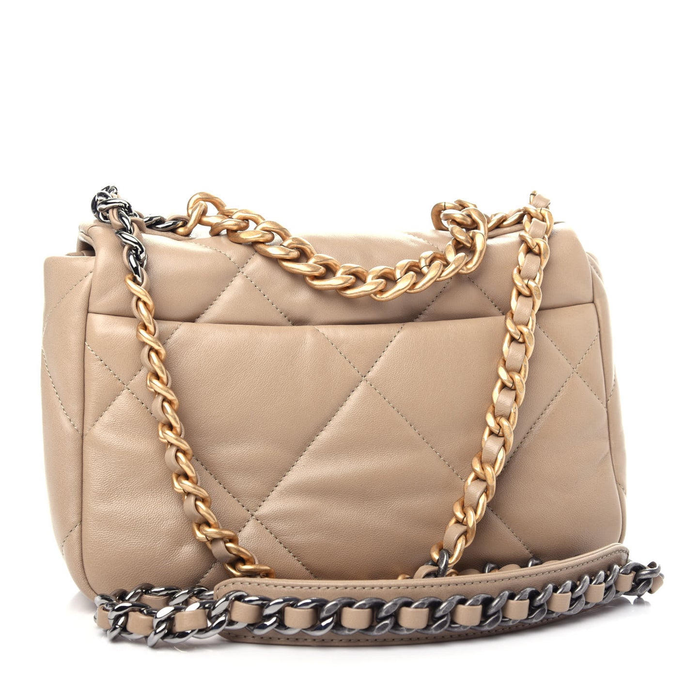 Lambskin Quilted Medium Chanel 19 Flap Dark Beige
