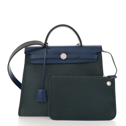 Hermes Vache Hunter Toile Officier Herbag Zip 31 PM Vert Bosphore Bleu Saphir 3 of 13