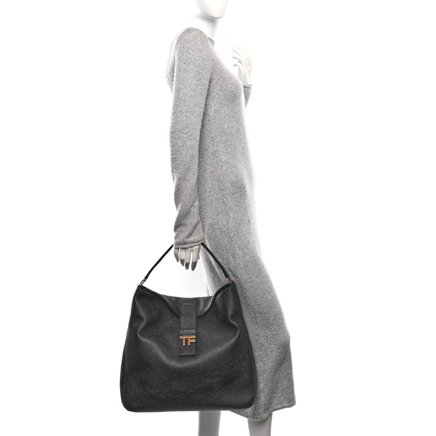 Tom Ford Grained Calfskin Medium TF Hobo Black 2 of 9