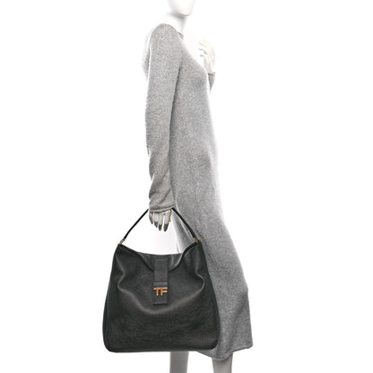 Tom Ford Grained Calfskin Medium TF Hobo Black 2 of 9