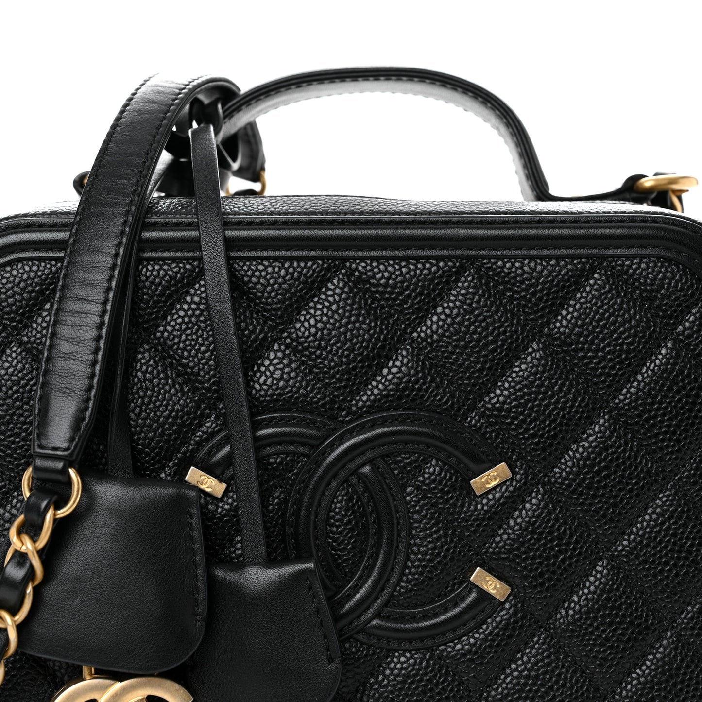 Caviar Quilted Medium CC Filigree Vanity Case Black