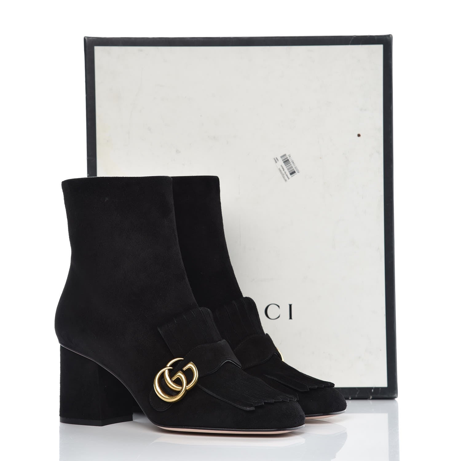 Gucci Kid Scamosciato GG Marmont Fringe 75mm Ankle Boots 38 Black 9 of 9