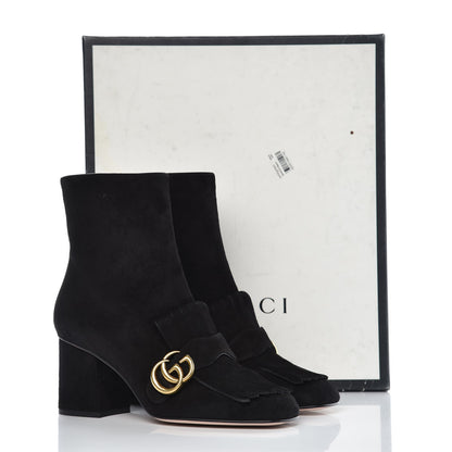 Gucci Kid Scamosciato GG Marmont Fringe 75mm Ankle Boots 38 Black 9 of 9