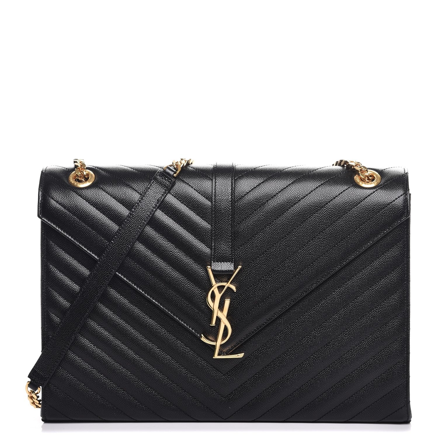 Saint Laurent Grain De Poudre Matelasse Chevron Large Monogram Satchel Black 1 of 7