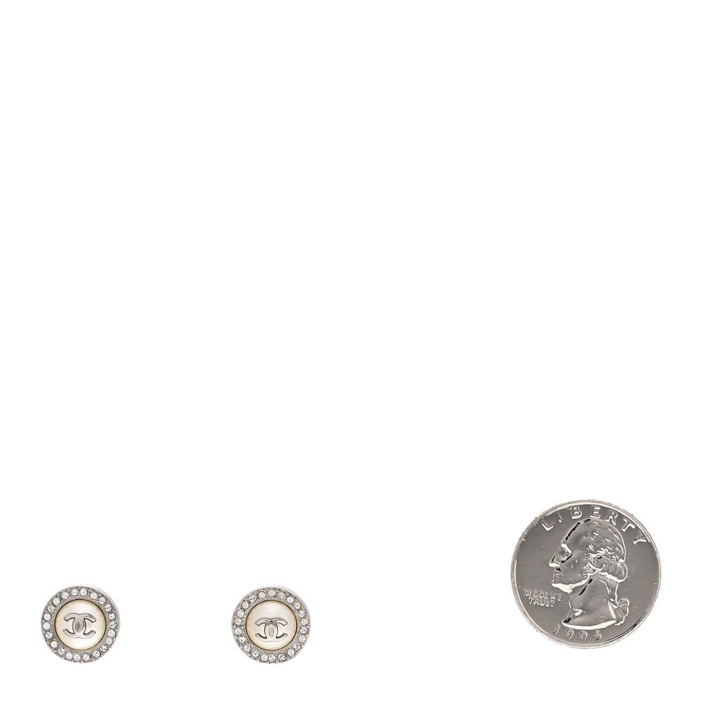 Pearl Crystal CC Round Earrings Silver