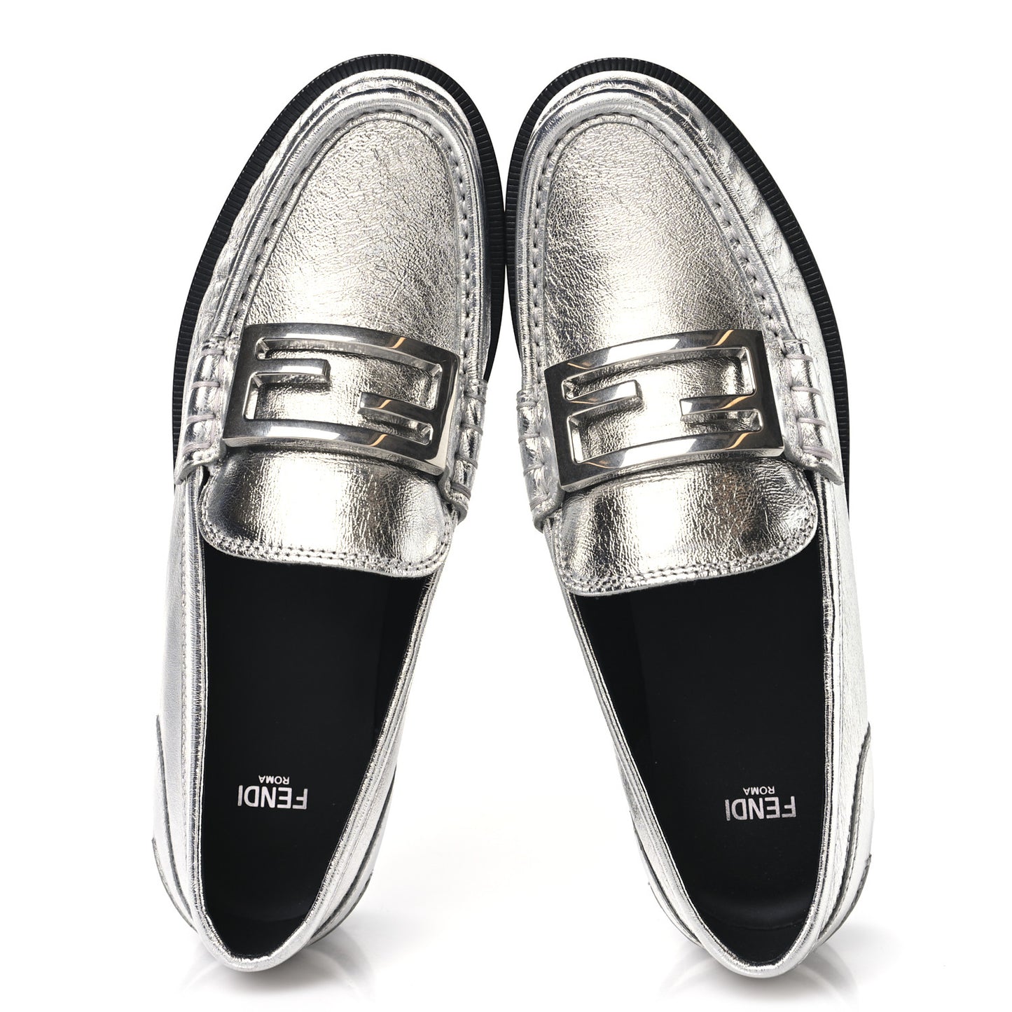 Metallic Vitello Womens Baguette Loafers 38 Argento
