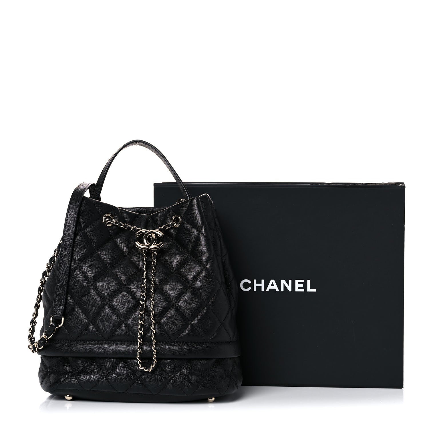 Chanel Caviar Quilted Large Rolled Up Bucket Drawstring Bag Black 12 of 12