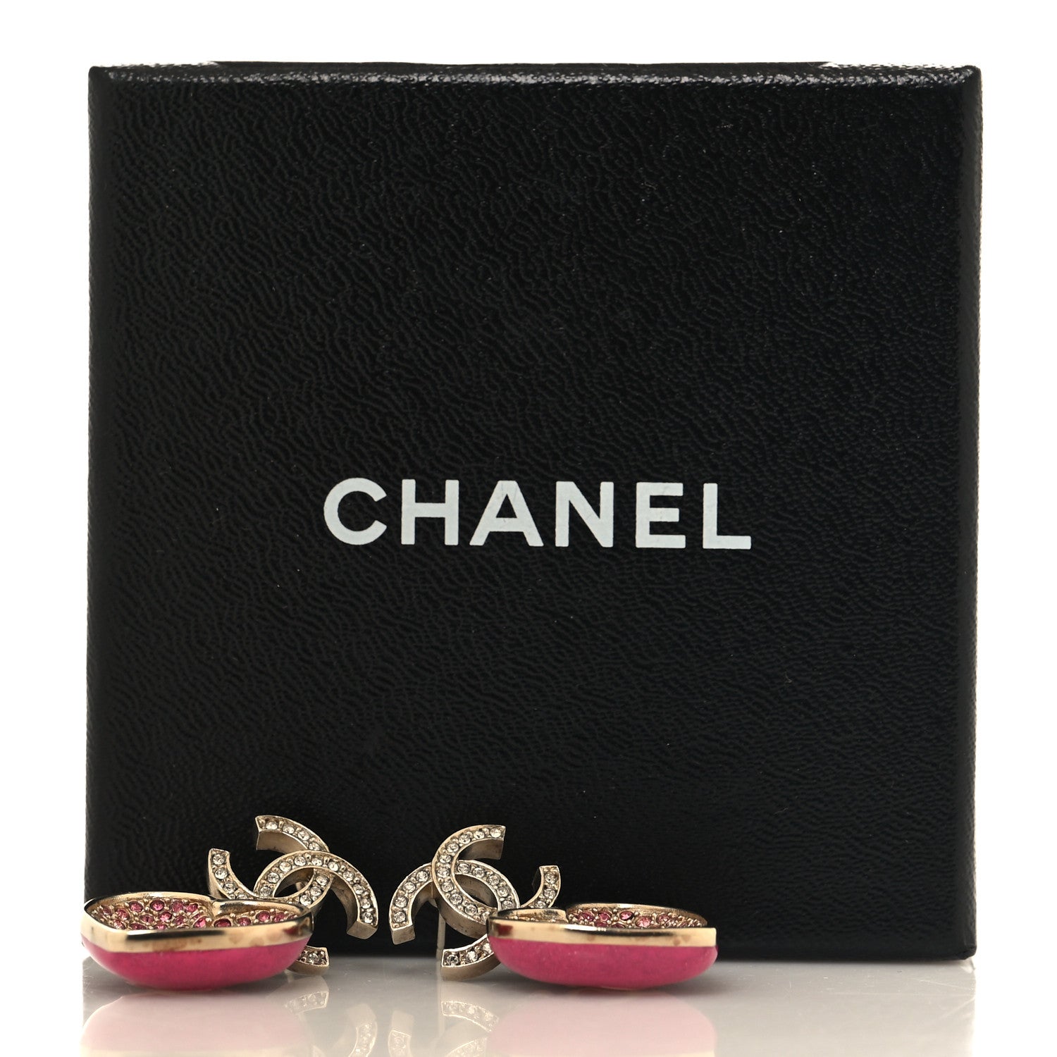 Chanel Crystal CC Resin Heart Drop Earrings Pink Gold 5 of 5