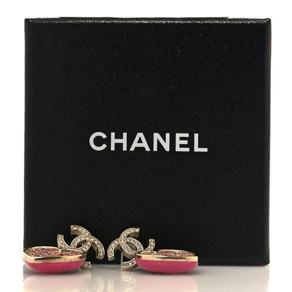 Chanel Crystal CC Resin Heart Drop Earrings Pink Gold 5 of 5