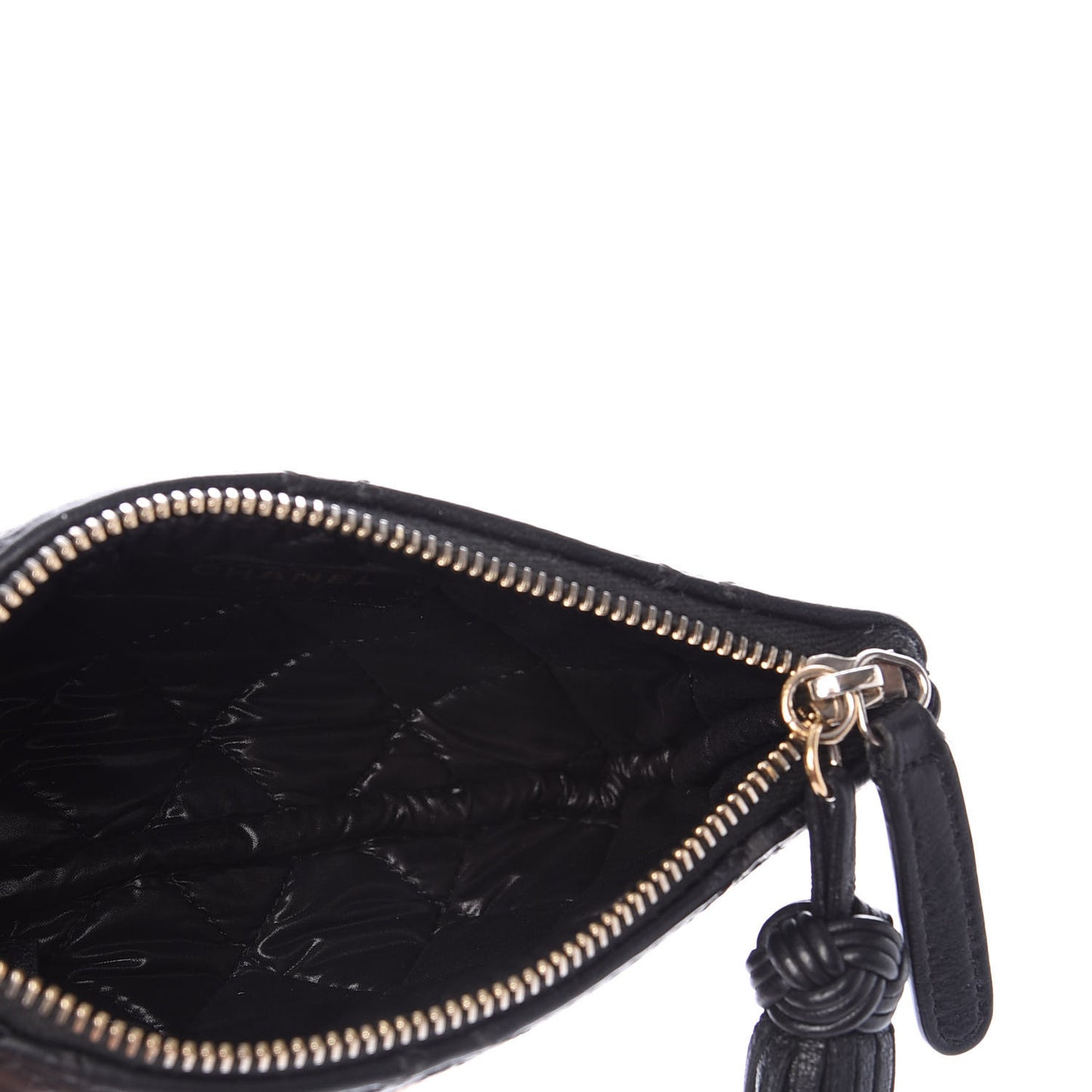 Lambskin Stitched Small Cosmetic Case Black