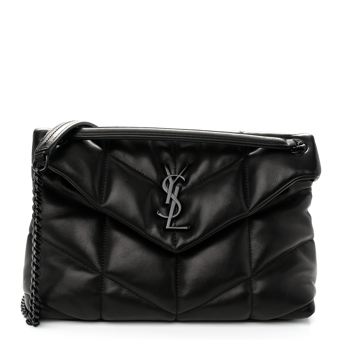 Lambskin Quilted Monogram Monochrome Small Loulou Puffer Chain Satchel Black