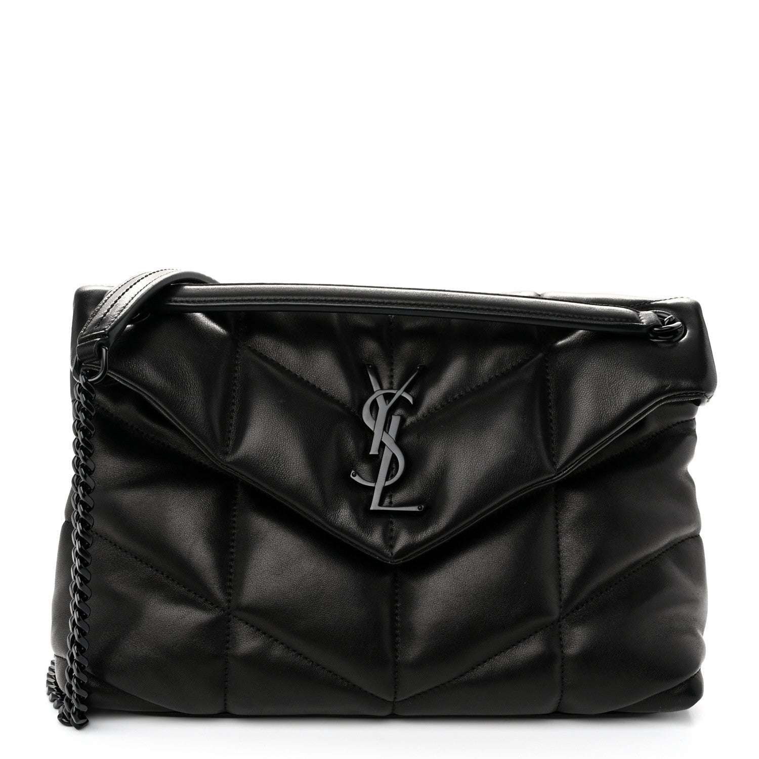 Saint Laurent Lambskin Quilted Monogram Monochrome Small Loulou Puffer Chain Satchel Black 1 of 10