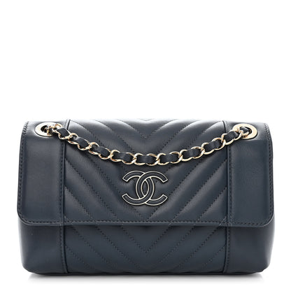 Chanel Calfskin Quilted Medium Daily Chevron Flap Navy Blue 1 of 11