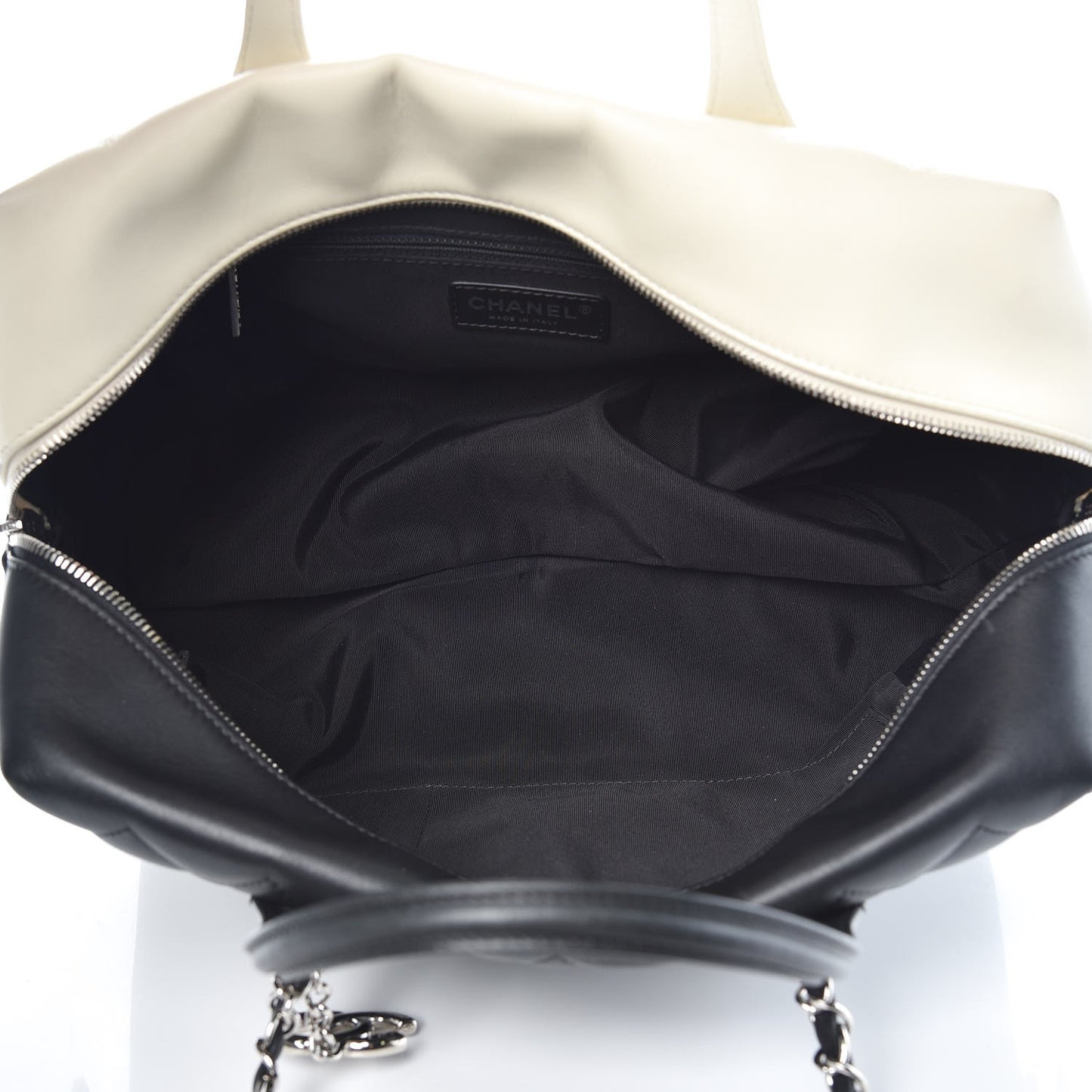 Calfskin Quilted Large Feather Weight Bowling Bag Black Ivory