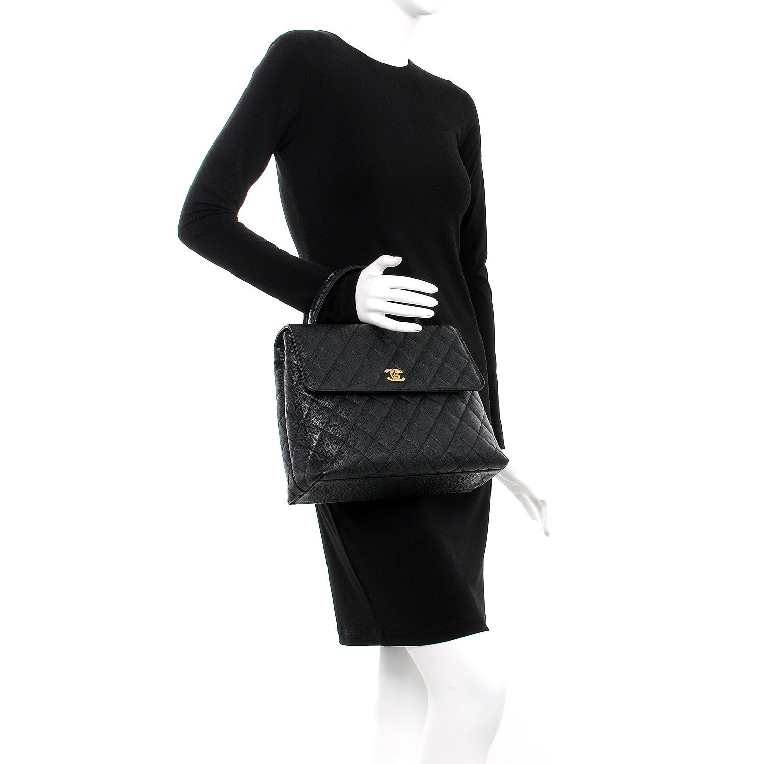 Chanel Caviar Quilted Jumbo Kelly Flap Black 2 of 9