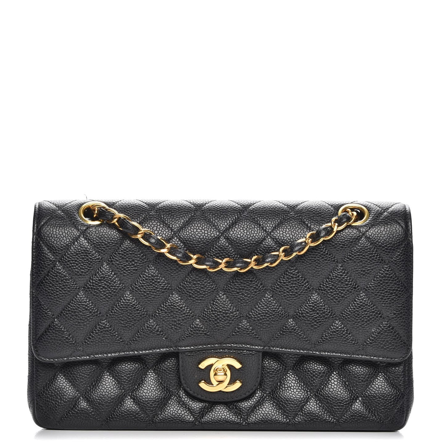 Caviar Quilted Medium Double Flap Black