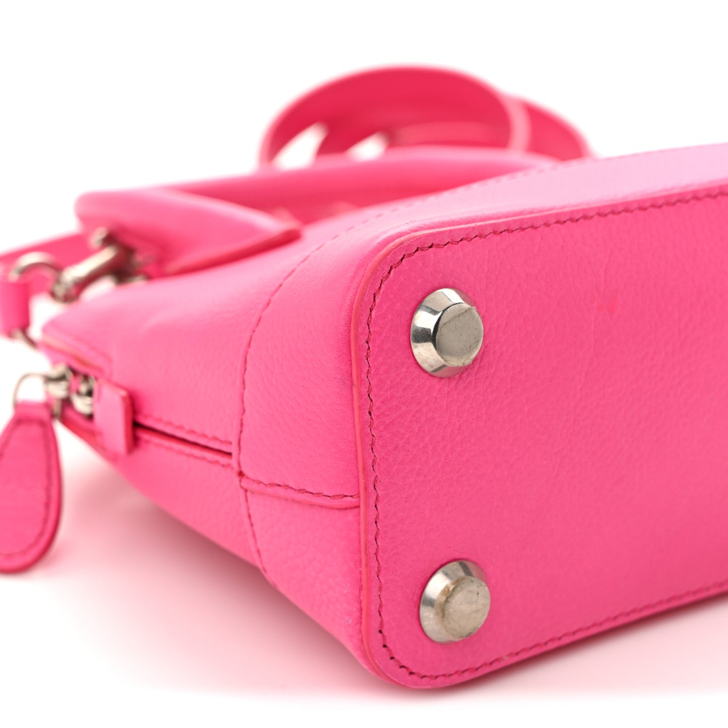 Signature Grained Calfskin Logo XXS Ville Top Handle Bag Fuchsia