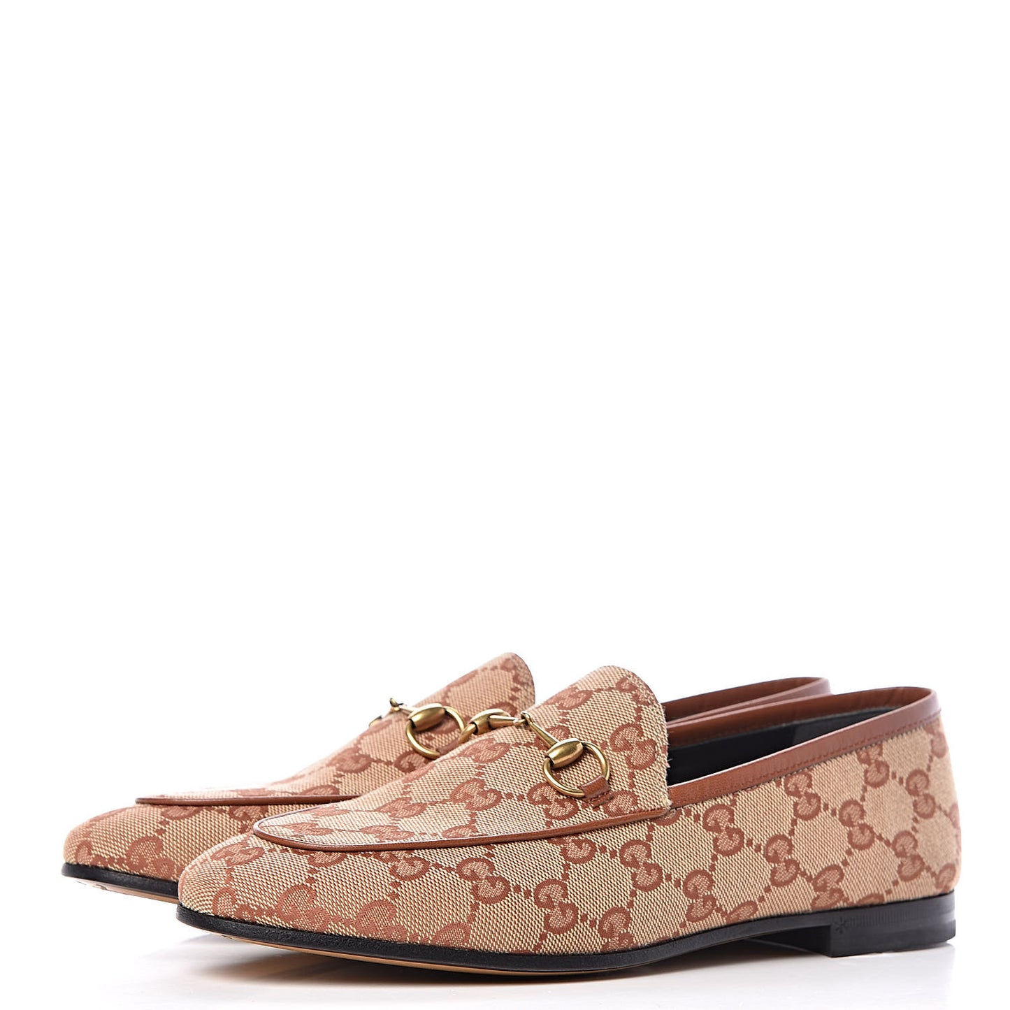 Canvas GG Monogram Horsebit Womens Jordaan Loafers 38 Beige Ruggine Rust