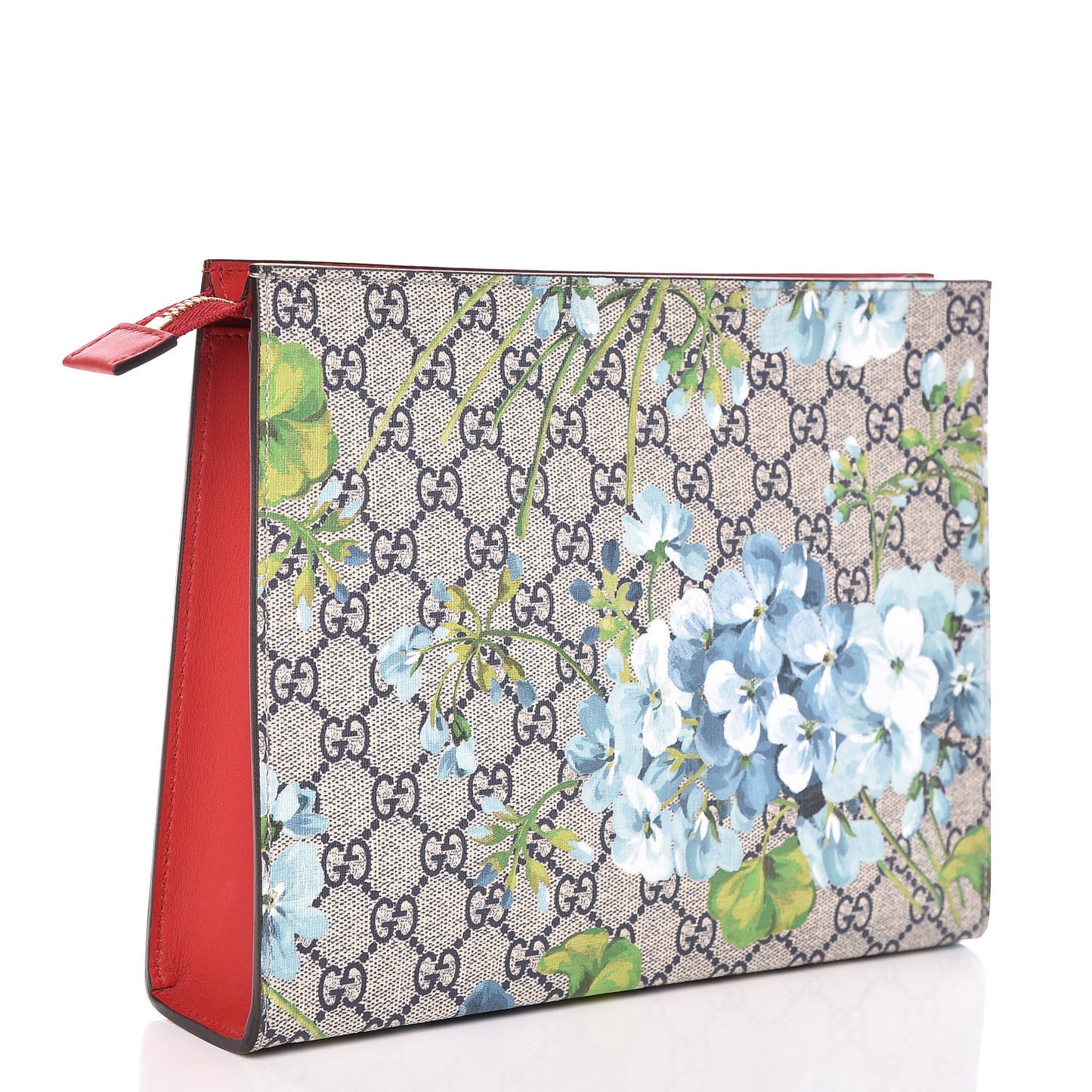 GG Supreme Monogram Blooms Large Cosmetic Case Beige Blue Navy Hibiscus Red