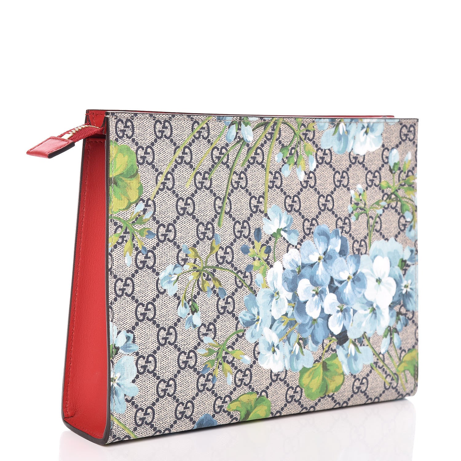 Gucci GG Supreme Monogram Blooms Large Cosmetic Case Beige Blue Navy Hibiscus Red 3 of 11